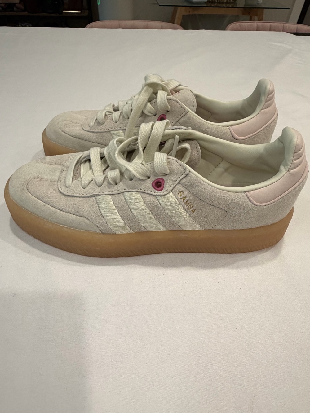 adidas Platform Sneakers in Cream with Pink Accents